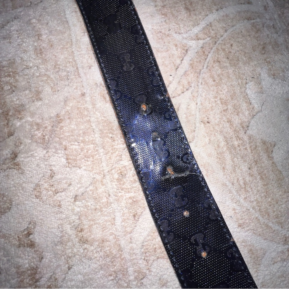 Gucci Navy Monogram GG Logo Leather Belt with Gold Buckle - Picture 6 of 13